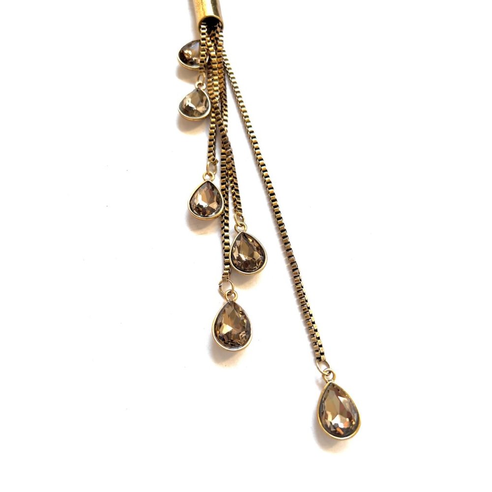 Teardrop Necklace with Champagne Crystals Beads and Charms-Gold Color Necklace